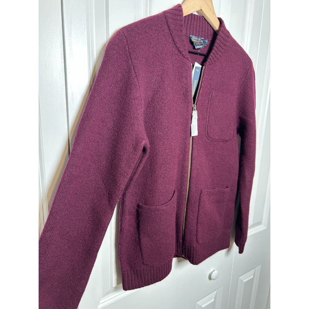 NWT Pendleton 100% Merino Wool Full Zip Knit Cardigan Sweater Burgundy